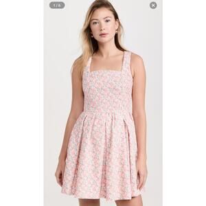 NWT Endless Rose Pink Floral Textured Bow Tie‎ Mini Dress Square Neck Size Large